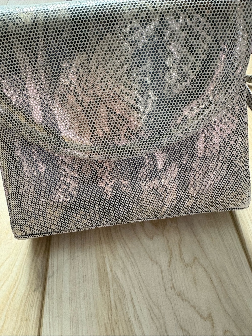Gold Metallic Mini Crossbody Bag or Hand Bag Y2K Shimmery Neutral Snakeskin - Picture 2 of 8